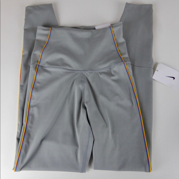 Nike Yoga High Rise Dri-Fit Training Tights Striped Side NWT w Pocket 7/8 Length - Picture 1 of 6